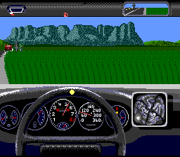 The Duel: Test Drive II (SNES) screenshot: You can go off road, but you'll be automatically brought back to track after a couple of seconds