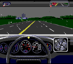 The Duel: Test Drive II (SNES) screenshot: This rain makes the level even harder than it already is