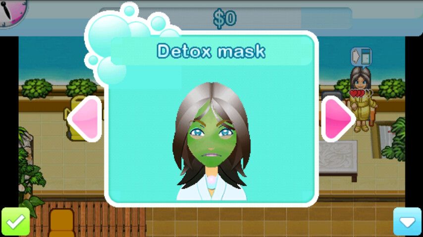 Sally's Spa (Android) screenshot: Select the mask that makes the customer happy.