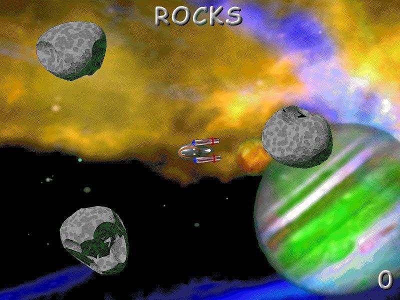 Action SATS Learning: Key Stage 1 4-7 Years: Phonic Spelling (Windows) screenshot: The start of a game of 'Rocks', an Asteroids variant