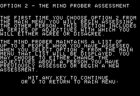 Mind Prober (Apple II) screenshot: Instructions