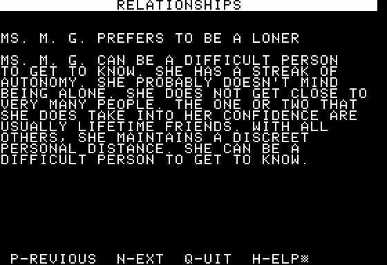 Mind Prober (Apple II) screenshot: Mobygames is a Loner, but is Never Alone