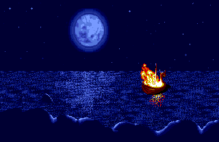 The Lost Vikings (Amiga) screenshot: A Viking funeral