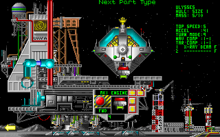 Planet's Edge: The Point of no Return (DOS) screenshot: In the warehouse you outfit your ships. Looks complicated, but after a while you'll get the hang of it