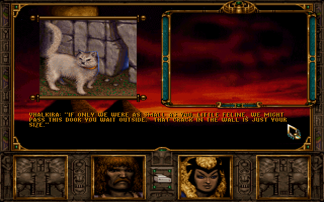 Ravenloft: Stone Prophet (DOS) screenshot: A cute scripted event involving a cat