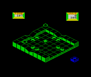 Spindizzy (ZX Spectrum) screenshot: The startunbg screen has 4 exit routes, and 2 jewels