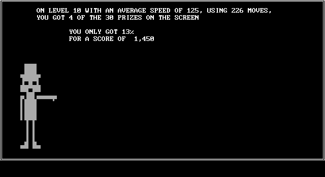 CleanUp (DOS) screenshot: The end of game score screen