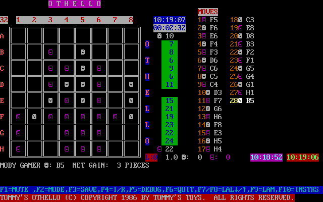Tommy's Othello (DOS) screenshot: This is a single player game against the computer