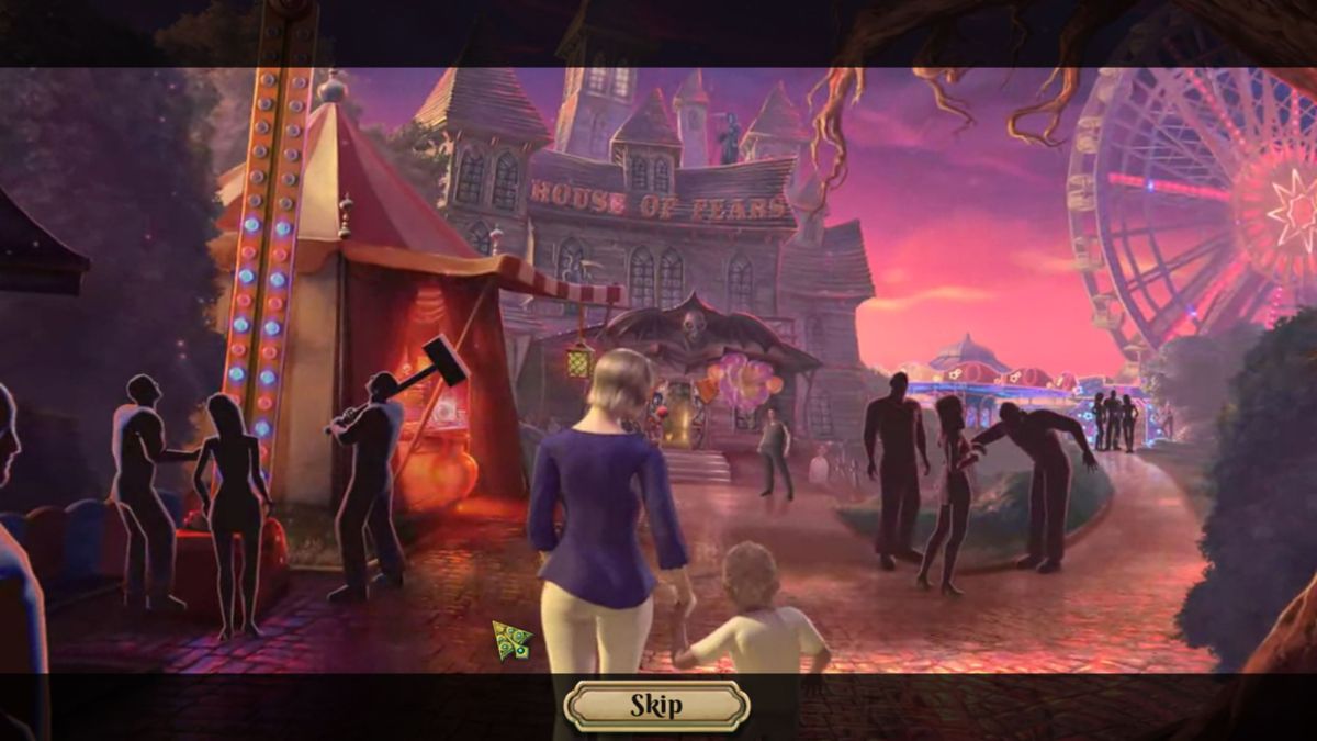 Dark Arcana: The Carnival (Windows) screenshot: After the company logos comes a skippable animated sequence in which the mother, Susan Jones, and her child enter the House of Fears - but only one of them is allowed to leave