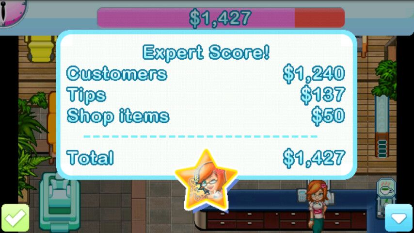Sally's Spa (Android) screenshot: The spa is making good money now.