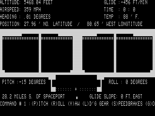 Space Shuttle (TRS-80) screenshot: Coming into a Landing
