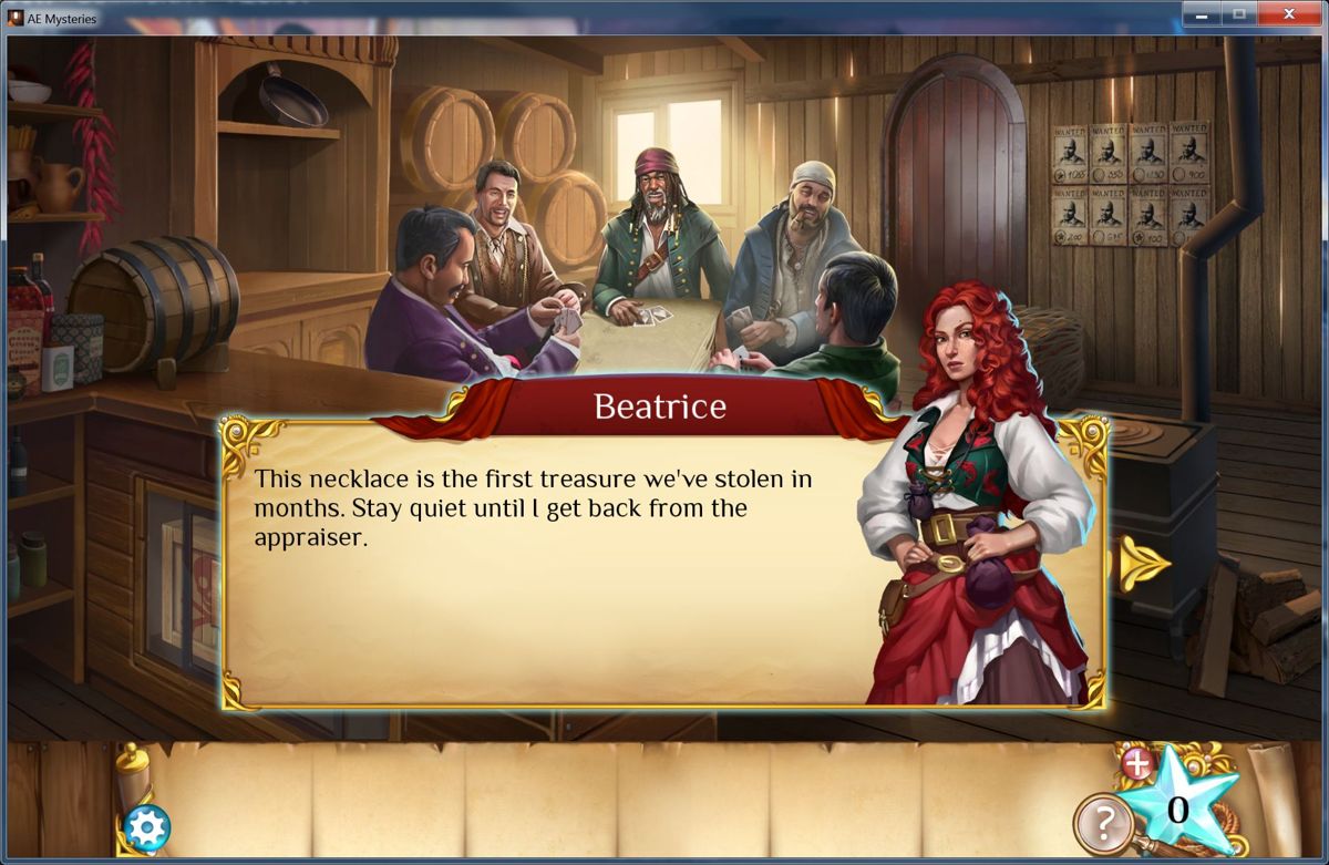 Pirate's Treasure! (Windows) screenshot: The game starts in a bar in Pirate's Cove<br>Dowloaded from Steam as part of the Adventure Escape Mysteries compilation