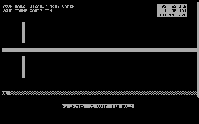 Tommy's Wizards (DOS) screenshot: There is a command line option to play the game in monochrome. This is what a game looks like when that command is used