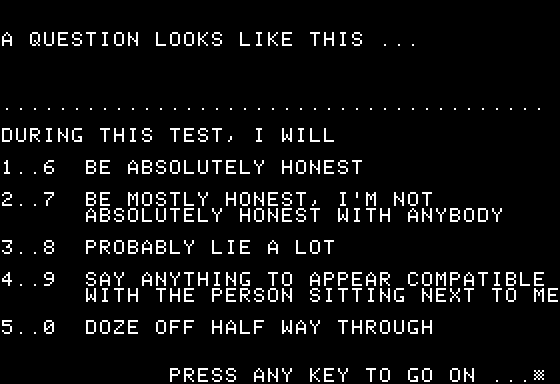 Lovers or Strangers (Apple II) screenshot: Is Moby being Honest with Games?