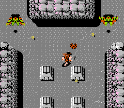 Ikari Warriors II: Victory Road (NES) screenshot: Shooting some harpies while picking up hearts.