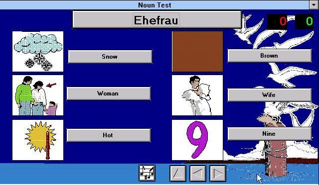 EZ Language: German (Windows 3.x) screenshot: Noun Test: Find the picture that matches 'Ehefrau'