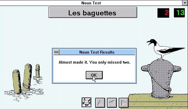EZ Language: French (Windows 3.x) screenshot: Noun Test: Results
