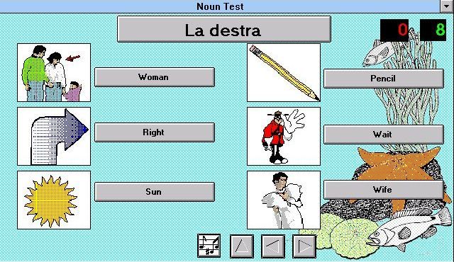 EZ Language: Italian (Windows 3.x) screenshot: Noun Test: Find the picture that matches 'La destra'