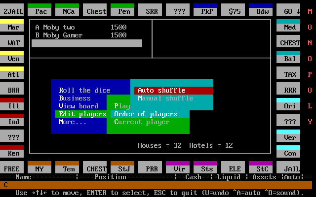 Automon (DOS) screenshot: The game is managed via a custom menu structure that does not obscure the board