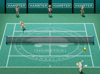 Love Game's WaiWai Tennis Plus (PlayStation) screenshot: Serving the ball