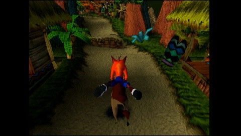 Crash Bandicoot (PSP) screenshot: Riding on the back of a wild hog