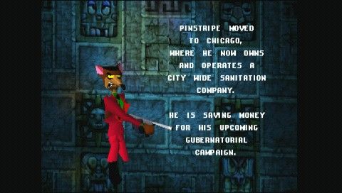 Crash Bandicoot (PSP) screenshot: Each boss gets a special screen explaining what happened to him after the game