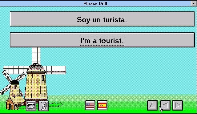 EZ Language: Spanish (Windows 3.x) screenshot: Phrase Drill. A single phrase per screen