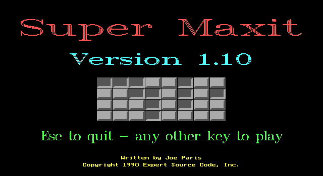 Super Maxit (DOS) screenshot: The game's title screen