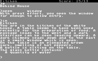 Zork: The Great Underground Empire (Commodore 64) screenshot: Entered the house and in the kitchen