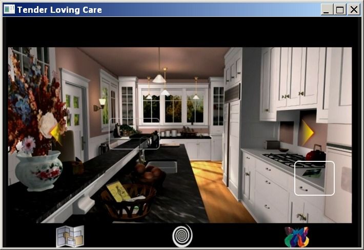 Tender Loving Care (Windows) screenshot: Areas of interaction in each room have a small rounded rectangles (GOG version)