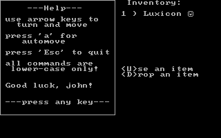 Fue (DOS) screenshot: The game's help screen