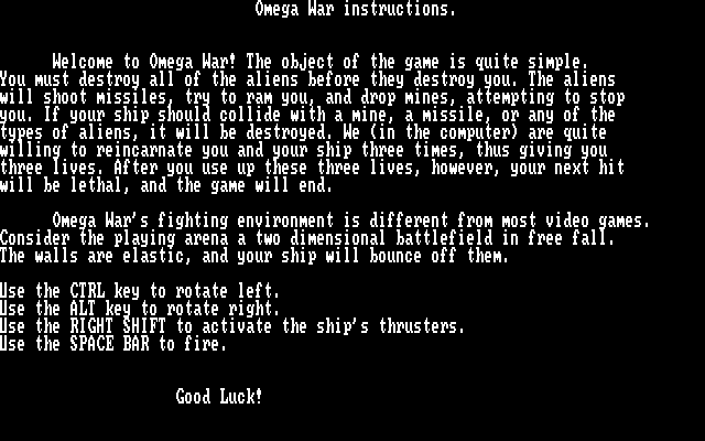 Screenshot of Omega War! (DOS, 1989) - MobyGames