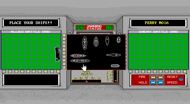 Armada (DOS) screenshot: Dividing the ships on the grid (an automatic selection is also available)