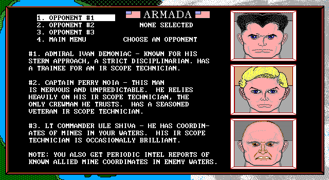 Armada (DOS) screenshot: The available AI opponents