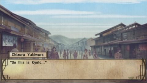 Hakuoki: Demon of the Fleeting Blossom (PSP) screenshot: Arriving to Kyoto in search of your father