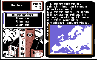 Where in Europe is Carmen Sandiego? (Commodore 64) screenshot: Travel map.