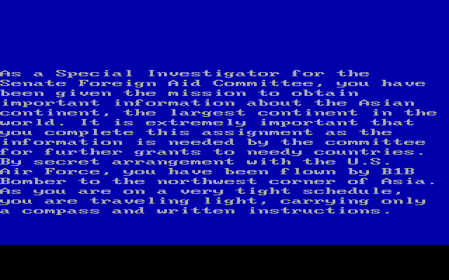 The Asian Challenge (DOS) screenshot: The background story