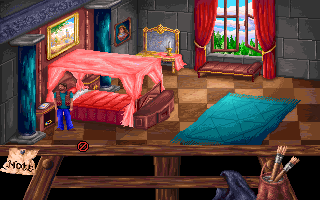 Heaven's Dawn (DOS) screenshot: This room belongs to the princess. Steal her necklace for the good cause of getting her out of the crystal which is protecting her and keeping her asleep.