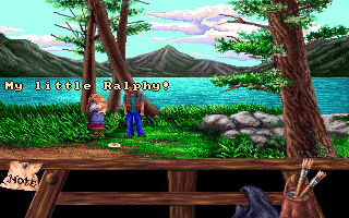 Heaven's Dawn (DOS) screenshot: The girl from the crossroads is reunited with her dog.