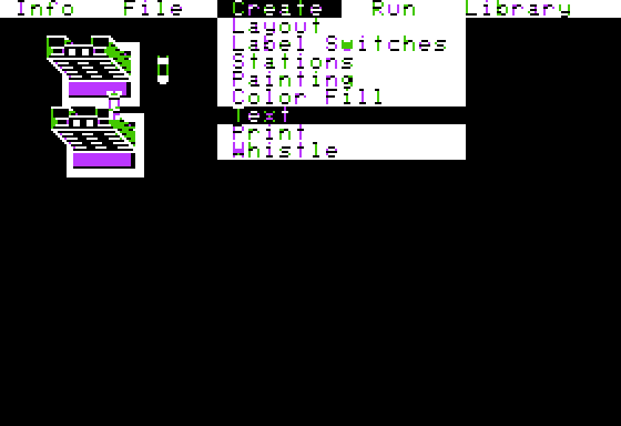 Design Your Own Train: The Transit System Construction Set (Apple II) screenshot: Different Creation Items