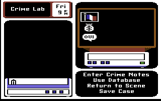 Where in Europe is Carmen Sandiego? (Commodore 64) screenshot: Crime lab computer.