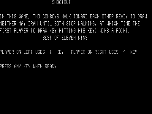 Shootout (TRS-80) screenshot: Instructions