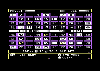 Video Vegas (Commodore 64) screenshot: I Score 1 / 5 at Keno