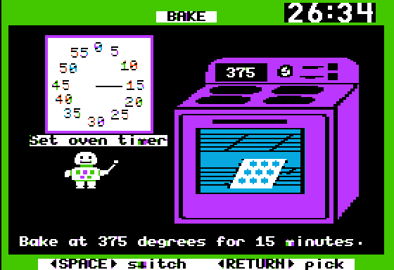 Bake & Taste (Apple II) screenshot: Baking Time