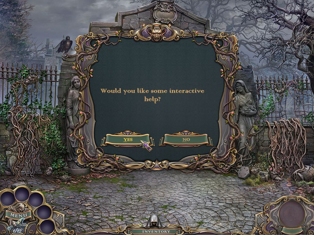Witch Hunters: Stolen Beauty (Collector's Edition) (Windows) screenshot: There is optional interactive help at the start of the game, this explains the controls and why the cursor changes in certain situations