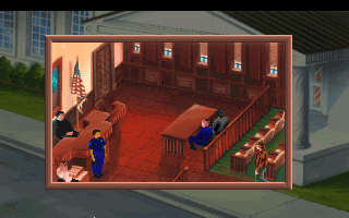 Police Quest: In Pursuit of the Death Angel (DOS) screenshot: Inside the court room. (MCGA/VGA)