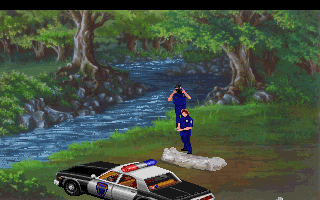 Police Quest: In Pursuit of the Death Angel (DOS) screenshot: Uh oh! Looks like someone got done in! (MCGA/VGA)