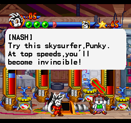 Punky Skunk (PlayStation) screenshot: Another new gadget! Time to try out the skysurfer...