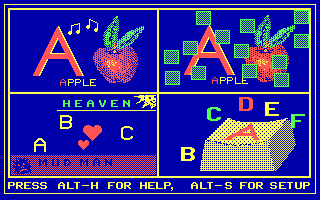 ABC Fun Keys (DOS) screenshot: The main menu. Nice easy pictures with a flashing star showing the one that's currently selected