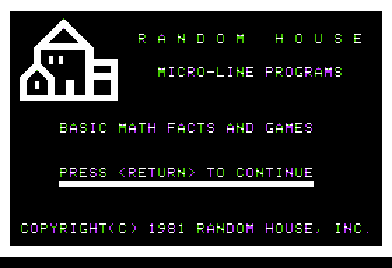 Basic Math Facts and Games (Apple II) screenshot: Title Screen